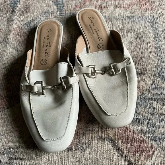 Ivory Leather Mule Loafer Slides Enzo Testoni Size 8 39 Quiet Luxury Preppy - Picture 9 of 13